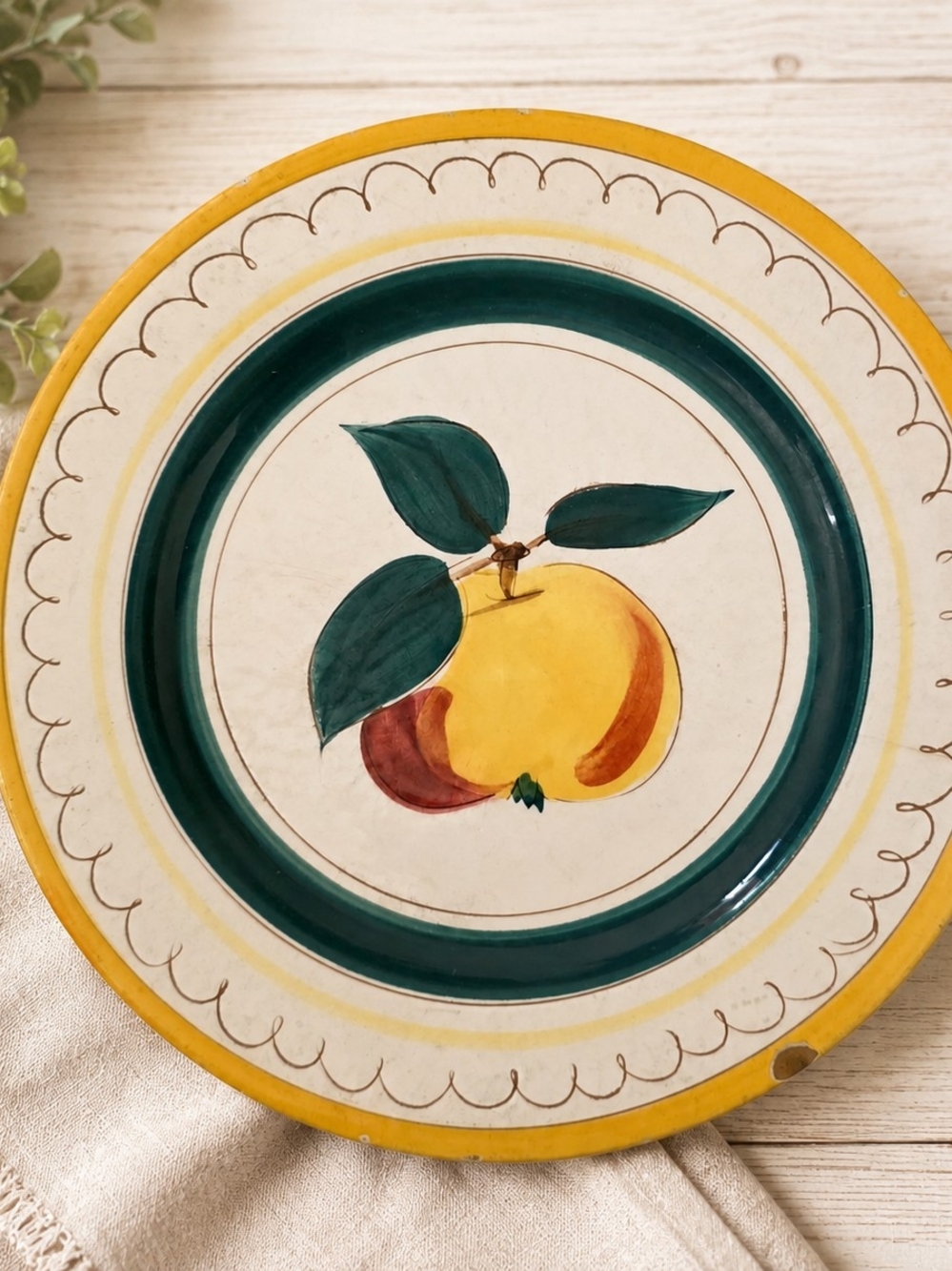 Stangl Fruit Plate Yellow/Green Hand Painted Glossy Round 10.25"